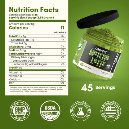 Organic Matcha Latte Pure Japanese Tea Blend with Ashwagandha Vanilla 4.68 oz